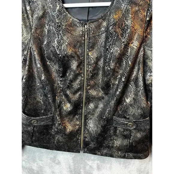Susan Graver Womens Jacket Size Large SnakeSkin Print Full Zip Lined Metallic - Picture 5 of 9